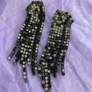 VINTAGE Black and Silver Rhinestone Dangle Earrings